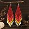 Bohemian Style Tassel Dangle Earrings, with Geometric Glass Beads Handmade, Red, 107x24mm