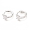 Brass Micro Pave Clear Cubic Zirconia Huggie Hoop Earrings, Long-Lasting Plated, Ring with Heart, Platinum, 12x15x2mm, Pin: 1x0.7mm