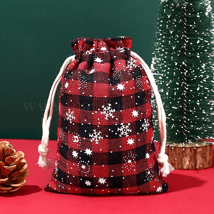 Рождественские тематические сумки из мешковины на шнурке XMAS-PW0001-236D-1