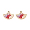 Ion Plating(IP) 304 Stainless Steel Enamel Pendants, Manual Polishing, Fan, Real 18K Gold Plated, 12x15x1mm, Hole: 1.6mm