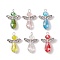 Glass Pendants, Angel Charms, with Platinum Brass Flat Head Pins & Alloy Finding, Mixed Color, 31x21.5x10mm, Hole: 3mm