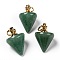 Natural Green Aventurine Pendants, with Golden Plated Brasss Findings, Cone Pendulum, 31x20x20mm, Jump Ring: 10x1.5mm, Inner Diameter: 9mm