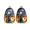 Printed Alloy Enamel Pendants, Oval & Coconut Tree Shape Charms, with ABS Imitation Pearl and Glitter Powder, Rack Plating, Light Gold, Colorful, 31x18x6.5mm, Hole: 2mm