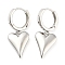 Rack Plating Brass Heart Dangle Hoop Earrings, Lead Free & Cadmium Free, Platinum, 32x13.5mm