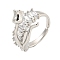 Brass Micro Pave Clear Cubic Zirconia Cuff Ring, Flower Open Ring for Women, Cadmium Free & Lead Free, Platinum, Adjustable