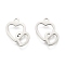 Non-Tarnish Valentine's Day 304 Stainless Steel Charms, Heart with Heart, Stainless Steel Color, 11.5x10x1mm, Hole: 1.2mm