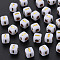 Opaque White Acrylic Beads, Metal Enlaced, Cube with Letters, Letter.I, 4.5mm, Hole: 2mm, about 5000pcs/500g