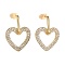 Brass Micro Pave Clear Cubic Zirconia Dangle Stud Earrings, with Ear Nuts, Heart, Real 18K Gold Plated, 28mm, Pin: 0.7mm