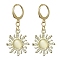 Golden Alloy Sun Shape Dangle Leverback Earrings with Cat Eye, Old Lace, 40mm, Pin: 1mm