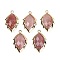 Natural Strawberry Quartz Faceted Leaf Pendants, Rack Plating Brass Charms, Golden, 23x13.5x5.5mm, Hole: 1.2mm