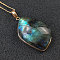 Natural Labradorite Pendants, with Metal Findings, Oval, Golden, 35~50x8~10mm