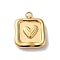 304 Stainless Steel Charms, Square with Heart Charm, Real 14K Gold Plated, 12.5x10x2.5mm, Hole: 1.2mm