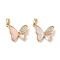 Brass Micro Pave Clear Cubic Zirconia Pendants, Cadmium Free & Nickel Free & Lead Free, with Shell, Butterfly, Real 18K Gold Plated, 15x17.5x4.5mm, Hole: 4.5mm