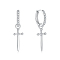 Anti-Tarnish Fashionable S925 Silver Zircon Cross Hoop Earrings for Halloween Costume Accessories, Platinum, 26x6mm
