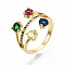 Brass Micro Pave Cubic Zirconia Finger Rings, Wide Band Rings, Cadmium Free & Nickel Free & Lead Free, Colorful, Real 16K Gold Plated, US Size 7 1/4(17.5mm)