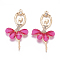 Alloy Big Pendants, with Resin & Crystal Rhinestone, Faceted, Ballerina, Golden, Fuchsia, 59~60x30~31x4.5mm, Hole: 2.5mm