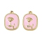 304 Stainless Steel Enamel Pendants, with Rhinestones, Ion Plating(IP), Rectangle with Flower Charms, Real 18K Gold Plated, Pink, 18x13.5x2.5mm, Hole: 1.2mm