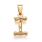 304 Stainless Steel Pendants, Bamboo Style, Letter, Ion Plating(IP), Real 18K Gold Plated, Letter.I, 18x11x3mm, Hole: 3x7mm