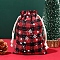 Christmas Themed Burlap Drawstring Bags, Rectangle Tartan Pouches for Christmas Party Supplies, Red, 14x10cm