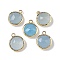 Dyed Natural White Jade Faceted Flat Round Charms, with Rack Plating Brass Settings, Long-Lasting Plated, Golden, Light Blue, 14.5x12x5.5mm, Hole: 1.4mm