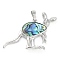Paua/Abalone Shell Pendants, with Brass Findings, Kangaroo, Platinum, Sea Green, 33.5x48x3mm, Hole: 5.5x7mm