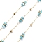 304 Stainless Steel Paperclip Chains, Ion Plating(IP), with Glass Beads, Real 18K Gold Plated, Soldered, Light Sky Blue, 2x1x0.2mm, about 32.81 Feet(10m)/Roll
