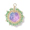 Glass Seed Beaded Flower Pendants, with Glass & 304 Stainless Steel Jump Ring, Real 18K Gold Plated, Plum, 25.5x23.5x8mm, Hole: 2.5mm