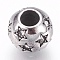 304 Stainless Steel European Beads, Large Hole Beads, with Rhinestone, Rondelle with Star, Antique Silver, 10x9mm, Hole: 4mm