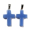 Synthetic Luminous Stone Dyed Pendants, Glow in the Dark Cross Charms with Platinum Plated Iron Snap on Bails, Medium Blue, 28x18x4.5mm, Hole: 7x4mm