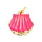Real 18K Gold Plated Rack Plating Brass Enamel Charms, with Jump Ring, Long-Lasting Plated, Lead Free & Cadmium Free, Shell Shape Charm, Deep Pink, 14x14x3.5mm, Hole: 3mm