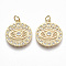 Brass Micro Pave Clear Cubic Zirconia Pendants, Flat Round with Eye, Nickel Free, Real 18K Gold Plated, 22.5x19x2.5mm, Jump Ring: 5x0.8mm, Inner Diameter: 3mm