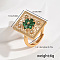 Brass Micro Pave Cubic Zirconia Adjustable Finger Rings for Women, Square with Flower, Golden, Green