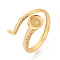 Snake 304 Stainless Steel Cuff Ring Components, Round Bezel Cup Ring Setting, Ion Plating(IP), Real 18K Gold Plated, Tray: 6mm, 13mm, Inner Diameter: 17.4mm