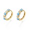 Clear Cubic Zirconia Evil Eye Huggie Hoop Earrings with Enamel, Brass Jewelry for Girl Women, Real 18K Gold Plated, Nickel Free, Deep Sky Blue, 15x17x4mm, Pin: 1mm
