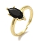 Rack Plating Brass Micro Pave Cubic Zirconia Adjustable Rings, Solitaire Ring, Long-Lasting Plated, Lead Free & Cadmium Free, Horse Eye, Black, Adjustable