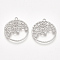 Brass Filigree Pendants, with Cubic Zirconia, Flat Round, Nickel Free, Real Platinum Plated, Clear, 23~24x21~22x2mm, Hole: 1.6mm