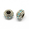 Alloy Rhinestone European Beads, Rondelle Large Hole Beads, Aquamarine, 11x7mm, Hole: 4.5mm