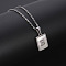 Rectangle Stainless Steel Pave Natural White Shell Pendant Necklaces, Stainless Steel Color, Letter B, 17.72 inch(45cm)