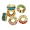 Brass Rhinestone Spacer Beads, Grade A, Rondelle, Light Gold Metal Color, Mixed Color, 9x4mm, Hole: 4mm