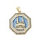 Rack Plating Brass Micro Pave Clear Cubic Zirconia Pendants, with Enamel, Long-Lasting Plated, Lead Free & Cadmium Free, Hexagon & Castle Charms, Light Blue, 27.5x25x3mm, Hole: 3.5x6mm