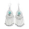 Silver Alloy Chandelier Earrings with Synthetic Turquoise, Bohemia Long Drop Earrings, Triangle, 79x24.5mm
