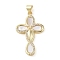 Brass Micro Pave Clear Cubic Zirconia Pendants, Cadmium Free & Lead Free, with ABS Imitation Pearl, Real 18K Gold Plated, Cross, 32x19x3.5mm, Hole: 3.5x4mm