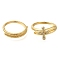 Adjustable Brass Micro Pave Cubic Zirconia Rings Set, Cadmium Free & Lead Free, Real 16K Gold Plated, 6mm, Inner Diameter: 18.5mm, Rings 2: about 6.5mm wide, inner diameter: 19mm, cross:12x10mm.