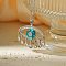 Cute Eye Brass Clear Cubic Zirconia Pendant Necklaces, Platinum, Deep Sky Blue, 15.75 inch(40cm)
