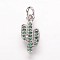 Brass Cubic Zirconia Pendants, Cactus, Platinum, 15x6.5x1.5mm, Hole: 3mm