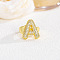 Brass Micro Pave Clear Cubic Zirconia Cuff Rings, Golden, Letter A, Inner Diameter: Adjustable