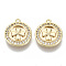 Brass Micro Pave Cubic Zirconia Charms, Nickel Free, Flat Round with Clover, Clear, Real 18K Gold Plated, 13x12x2mm, Hole: 1mm