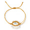 Waxed Cord Braided Bracelets, Glass Eye Bead Bracelets for Women, with Golden Brass Round Beads, White, Inner Diameter: 11 inch(28cm)