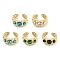 Ion Plating(IP) 304 Stainless Steel Synthetic Gemstone Cuff Rings, Round Open Rings for Women Men, Real 18K Gold Plated, 10mm, Inner Diameter: Adjustable