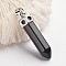 Bullet Brass Gemstone Pointed Pendants, Platinum, Dyed & Heated Black Agate, 44mm, Hole: 5x8mm